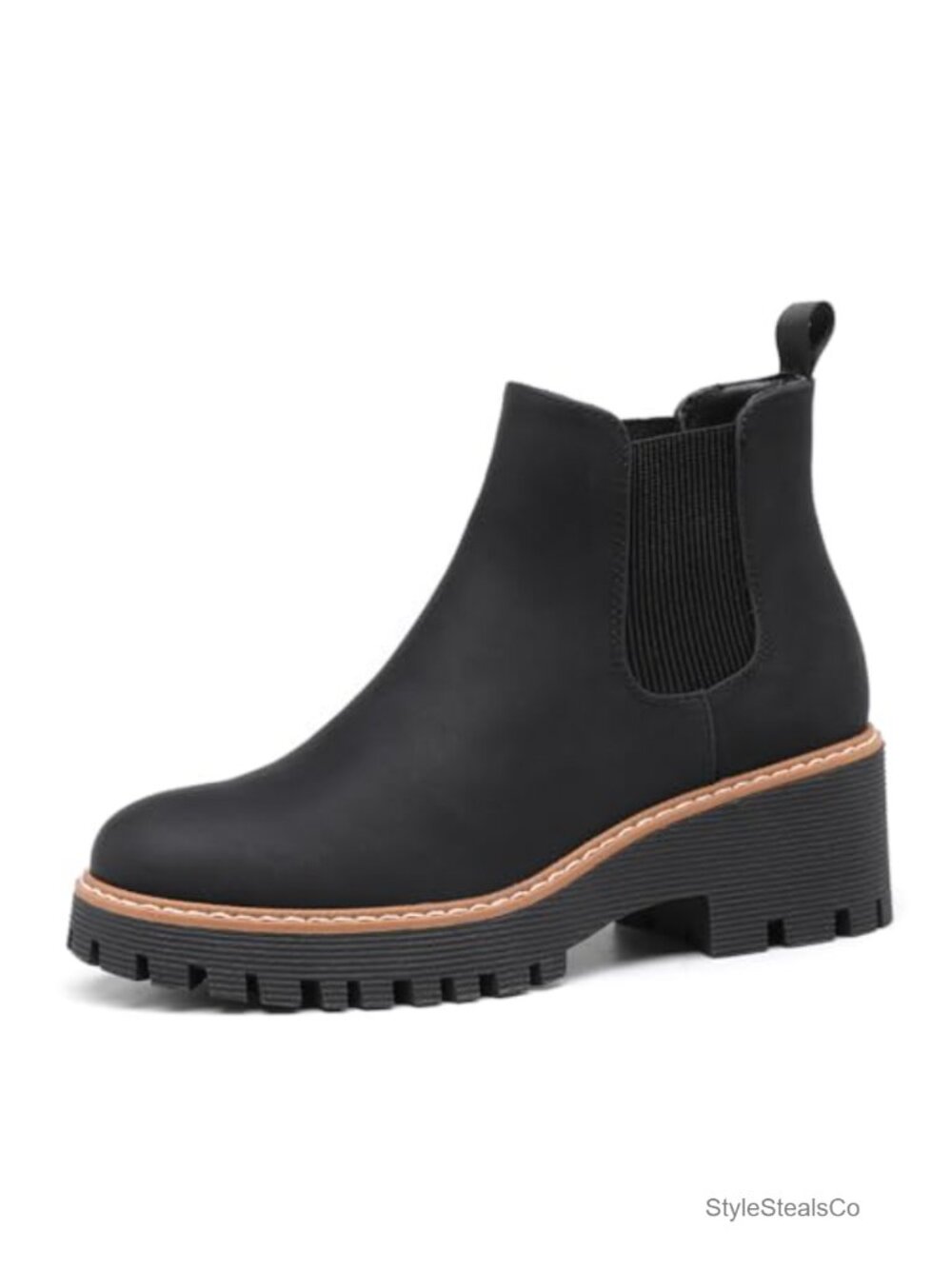 Chunky Platform Chelsea Ankle Boots Low Wedge Heel Faux Leather Suede